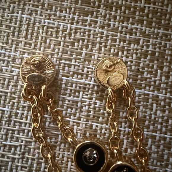 NWT Chanel 25K Black Enamel CC & Star Pendant Chain Earrings – Gold Tone, Rare - Picture 6 of 8